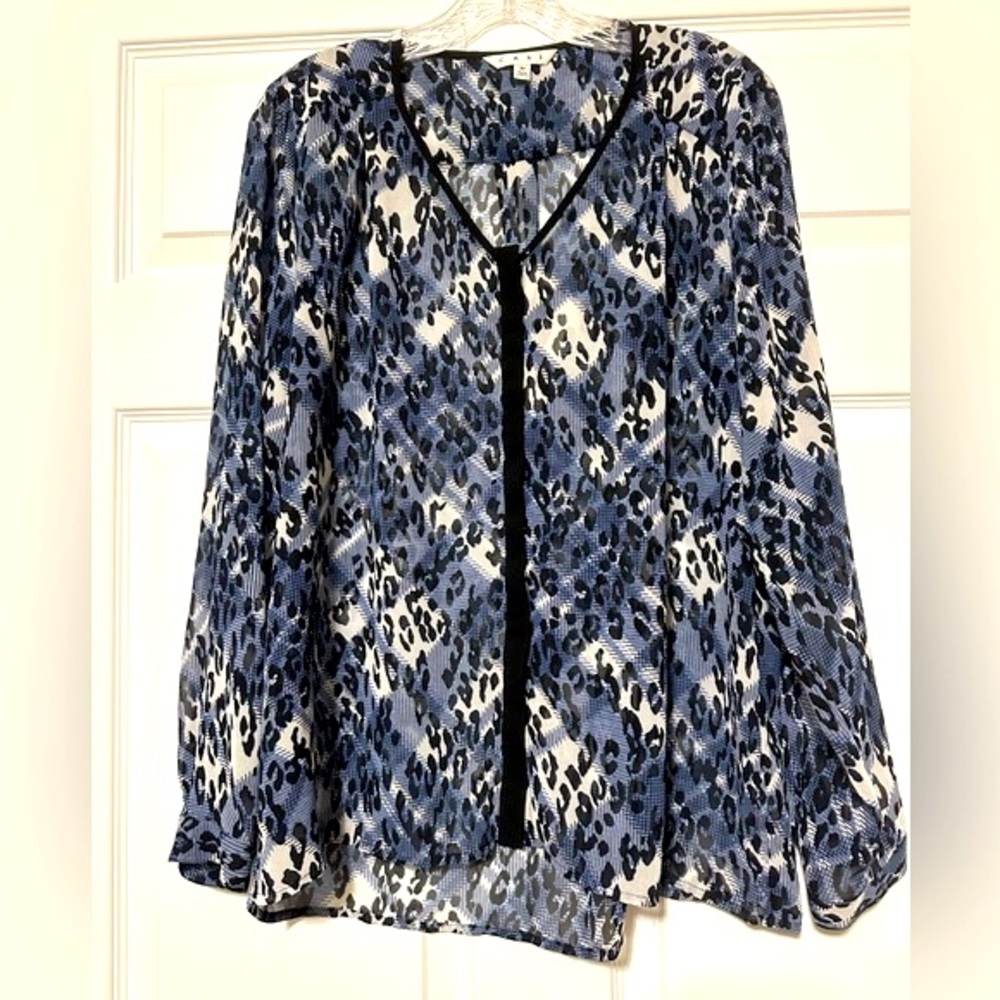 CAbi Blue and Black Patterned Top
